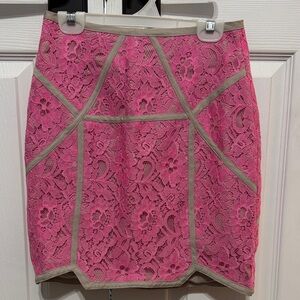 Finders Keepers Pink Lace Mini Skirt with Tan Trim